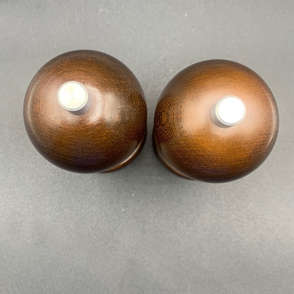 Set of Brown Wood Salt & Pepper Mills Acrylic Clear Middle Brush Silver Knobs - Picture 5 of 9